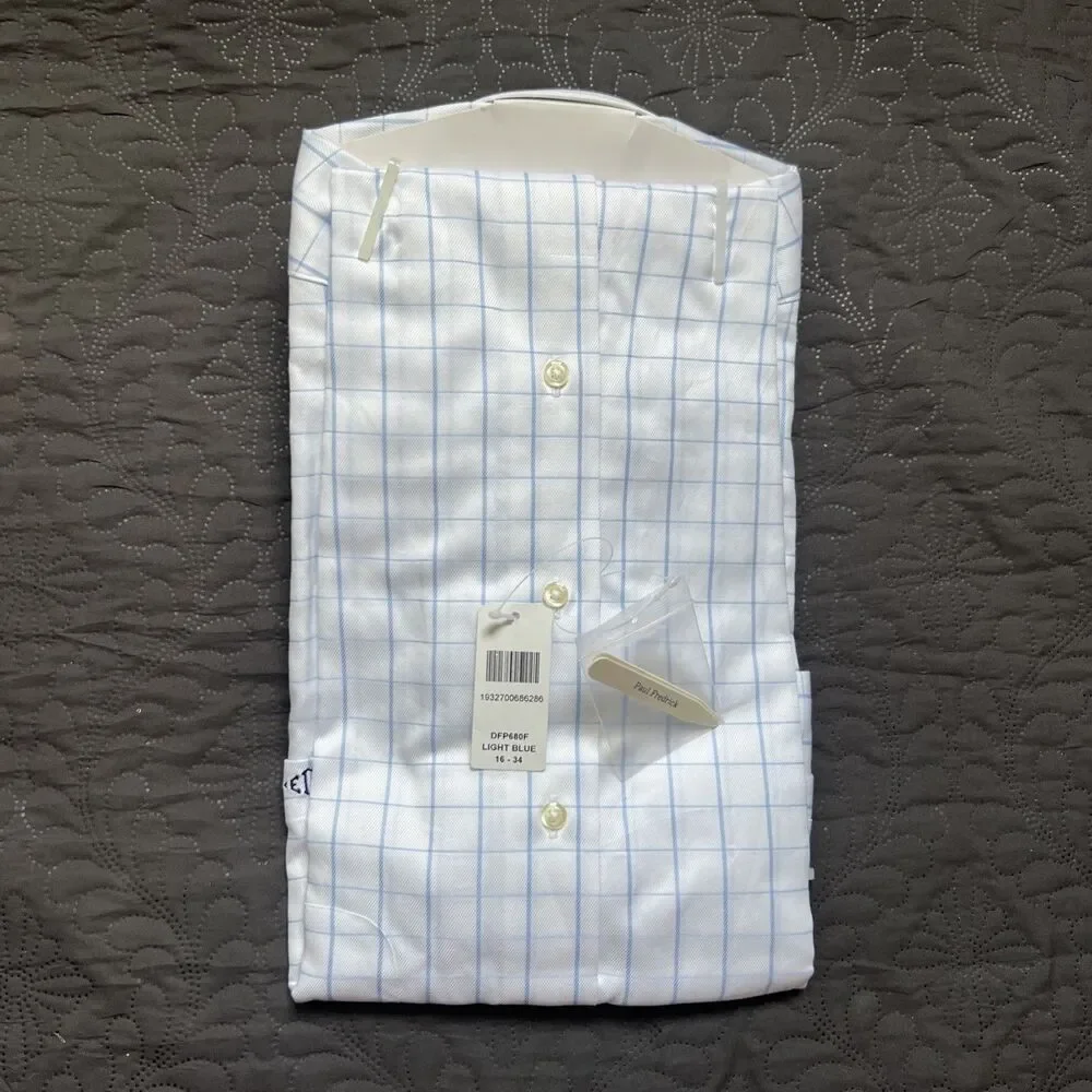 Paul Fredrick 140’s Two Ply Egyptian Cotton Light Blue Monogrammed EDE 16-34 NWT